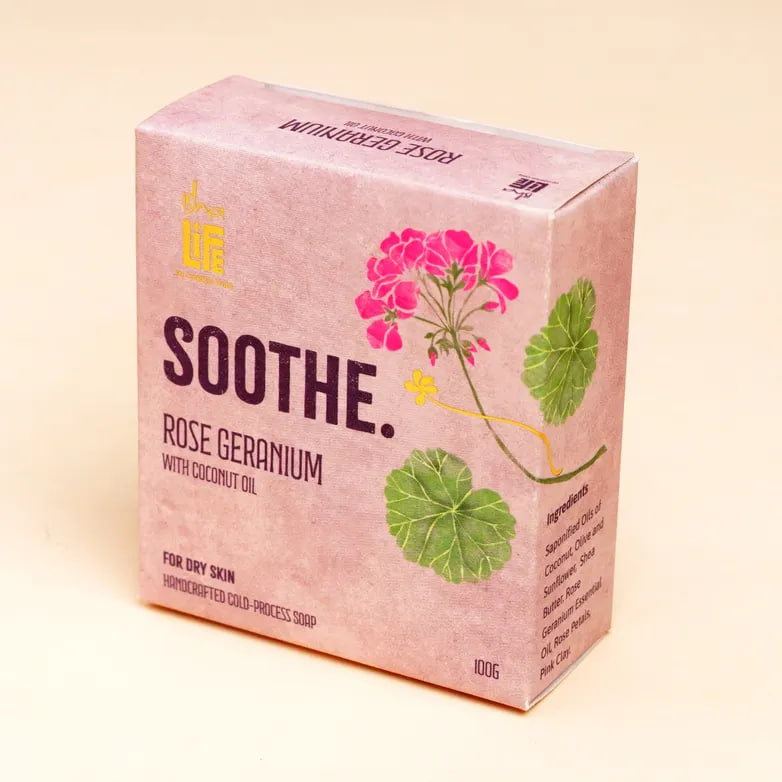 Мыло ручной работы «Розовая герань с кокосовым маслом», Иша Лайф; Rose Geranium with Coconut oil handcrafted soap, Isha Life — купить в интернет-магазине