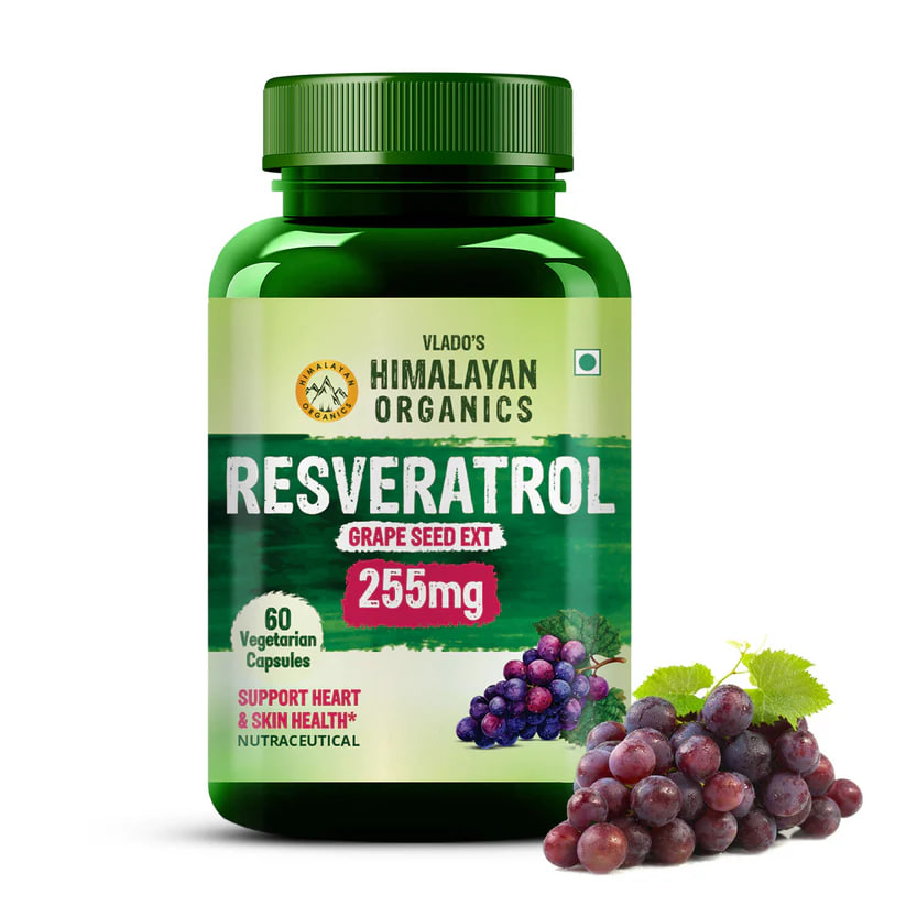 Капсулы Ресвератрол, 60 вегетарианских капсул, Гималаян Органикс; Himalayan Organics Resveratrol Grape Seed Extract 255mg, 60 veg capsules — купить в интернет-магазине