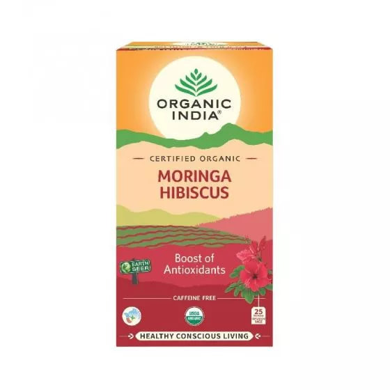 Чай из Моринги и Гибискуса, 25 пакетиков, Органик Индия; Moringa Hibiscus Tea, 25 Tea Bags, Organic India — купить в интернет-магазине