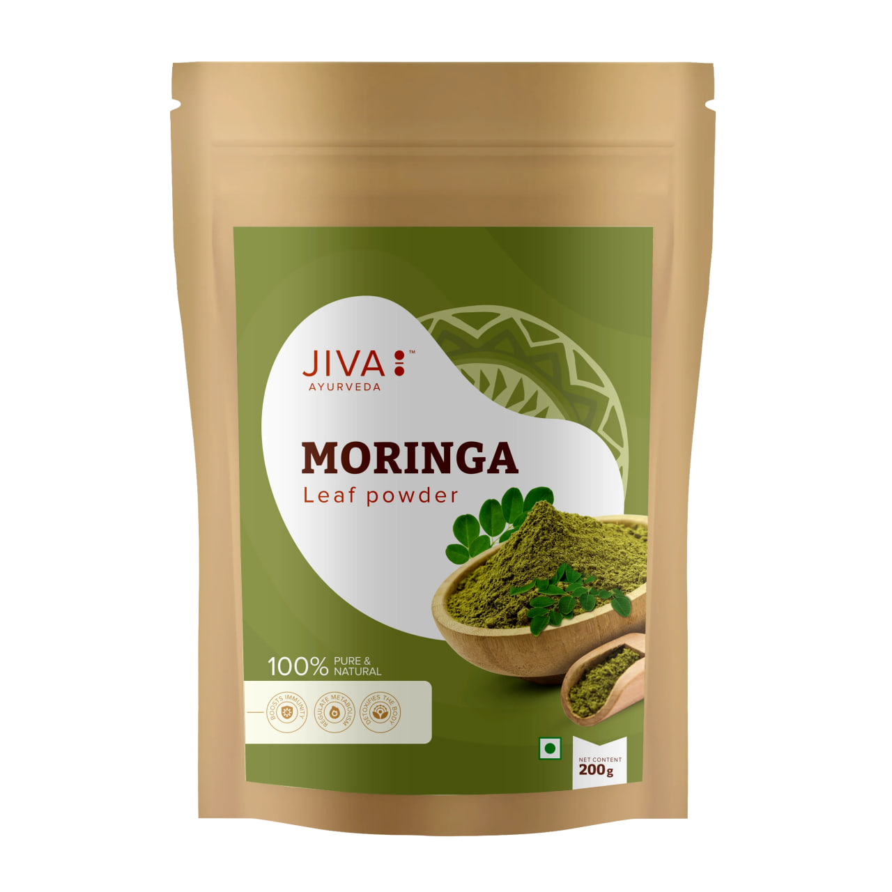 Моринга, природный суперфуд для энергии и иммунитета, 200 г, Джива Аюрведа; Moringa Powder 200 g, Jiva Ayurveda — купить в интернет-магазине