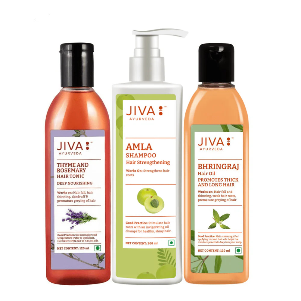 Набор для волос от выпадения: шампунь, масло, тоник от Jiva Ayurveda; Anti-Hair-Fall Combo (3 items), Jiva Ayurveda — купить в интернет-магазине