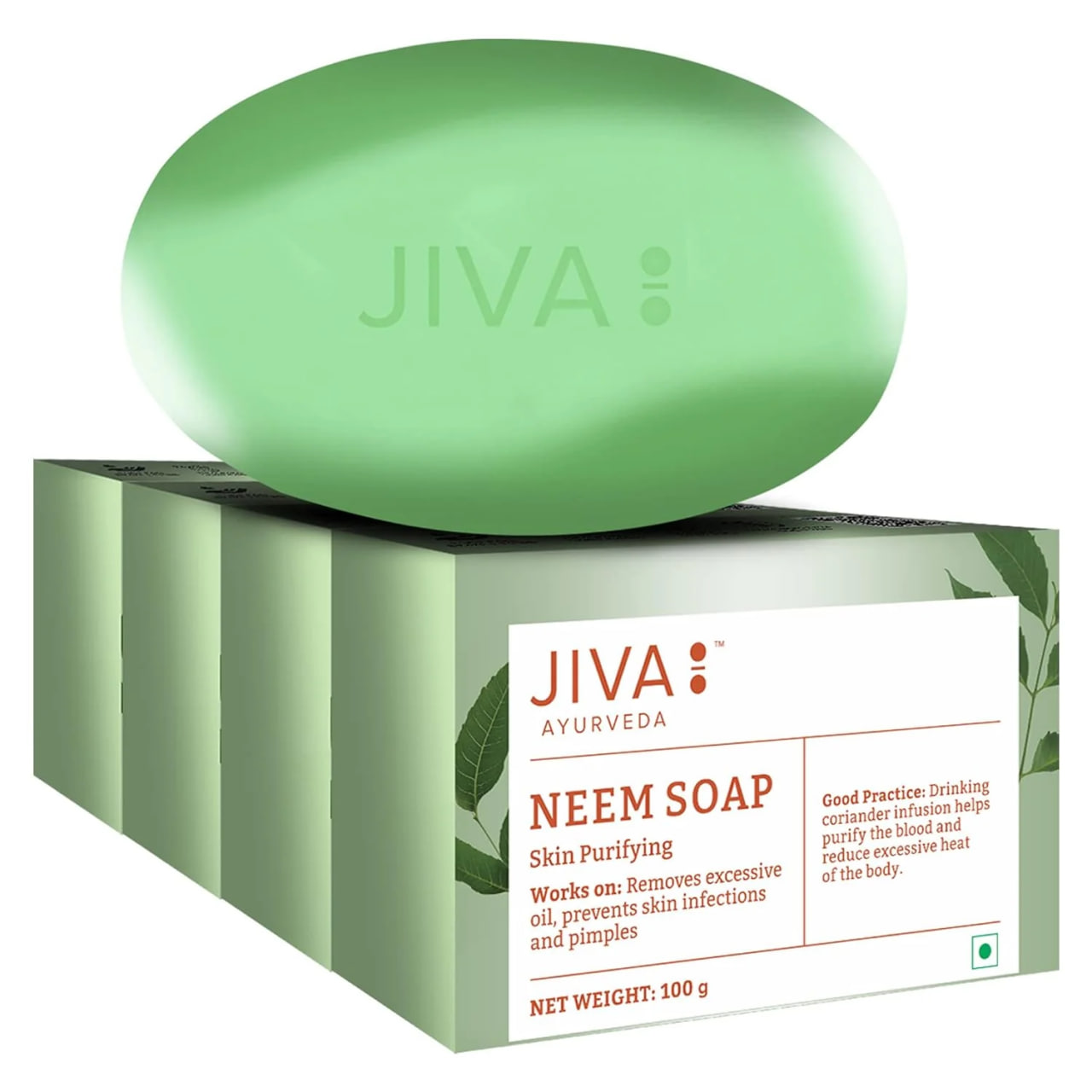 Мыло с нимом, набор 4 штуки по 75 г, Джива Аюрведа; Neem Soap 75gm (pack of 4), Jiva Ayurveda — купить в интернет-магазине