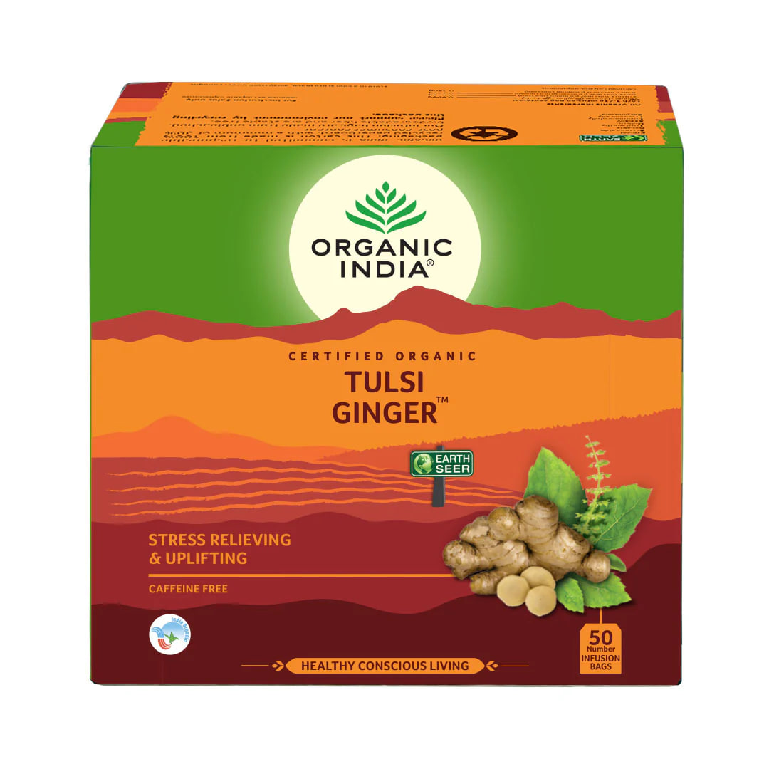 Чай туласи с имбирем, 50 пакетиков, Органик Индия; Tulsi Tea with Ginger, 50 bags, Organic India — купить в интернет-магазине