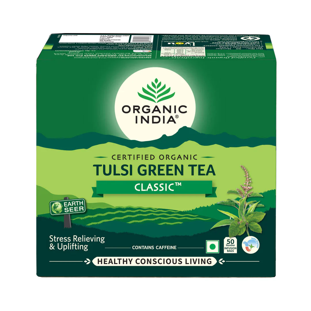 Чай тулси зеленый с бергамотом, 50 пакетиков, Органик Индия; Tulsi Green Tea Earl Grey, 50 sachets, Organic India — купить в интернет-магазине