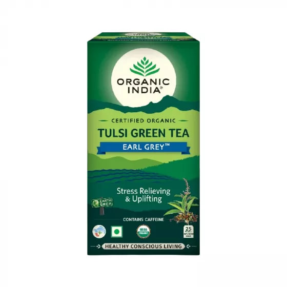 Чай тулси зеленый с бергамотом, 25 пакетиков, Органик Индия; Tulsi Green Tea Earl Grey, 25 sachets, Organic India — купить в интернет-магазине