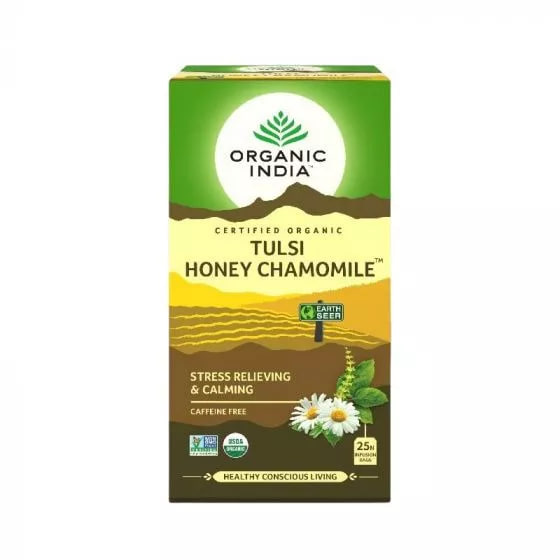 Чай тулси с медом и ромашкой, 25 пакетиков, Органик Индия; Tulsi Tea with Honey and Chamomile, 25 Tea Bags, Organic India — купить в интернет-магазине