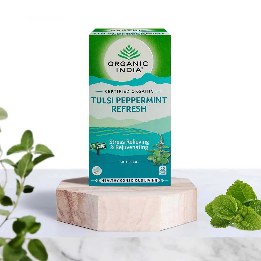 Тулси чай с мятой, 25 пакетиков, Органик Индия; Tulsi Tea with Mint, 25 bags, Organic India — купить в интернет-магазине
