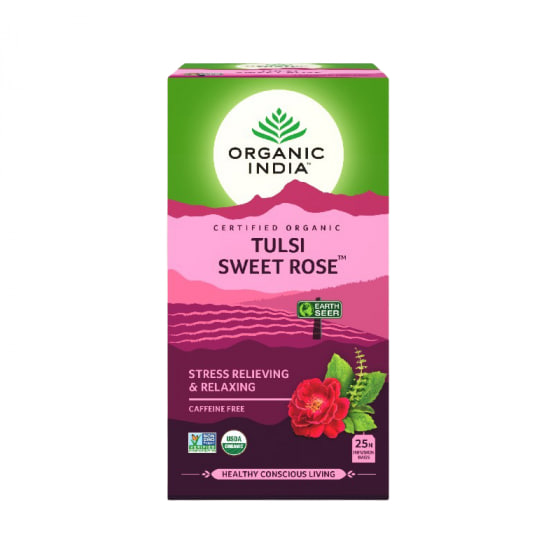 Чай тулси с розой, 25 пакетиков, Органик Индия; Tulsi Rose Tea, 25 Tea Bags, Organic India — купить в интернет-магазине
