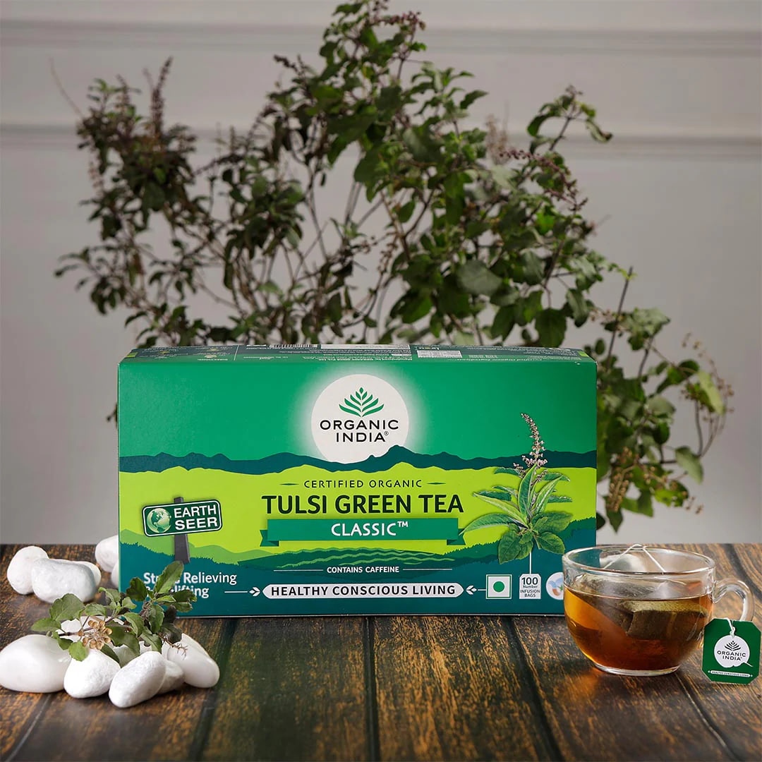 Чай тулси зеленый с бергамотом, 100 пакетиков, Органик Индия; Tulsi Green Tea Earl Grey, 100 sachets, Organic India — купить в интернет-магазине