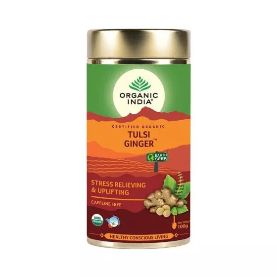 Чай туласи с имбирем, 100 г, Органик Индия; Tulsi Tea with Ginger, 100 g, Organic India — купить в интернет-магазине