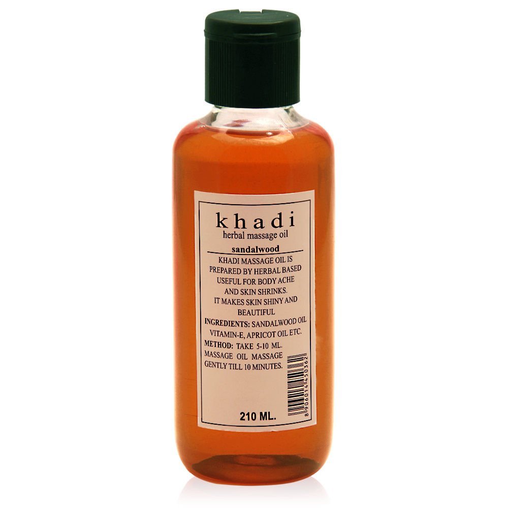 Аюрведическое массажное масло "Сандал", 210 мл, производитель "Кхади", Sandalwood Massage Oil, 210 ml, Khadi — купить в интернет-магазине