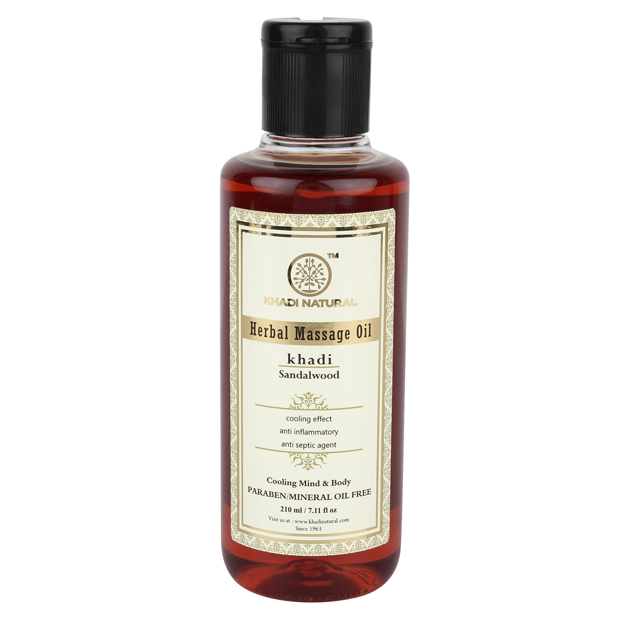 Массажное масло "Сандал", 210 мл, производитель "Кхади", Massage Oil "Sandalwood", Paraben & Mineral Oil Free, 210 ml, Khadi — купить в интернет-магазине