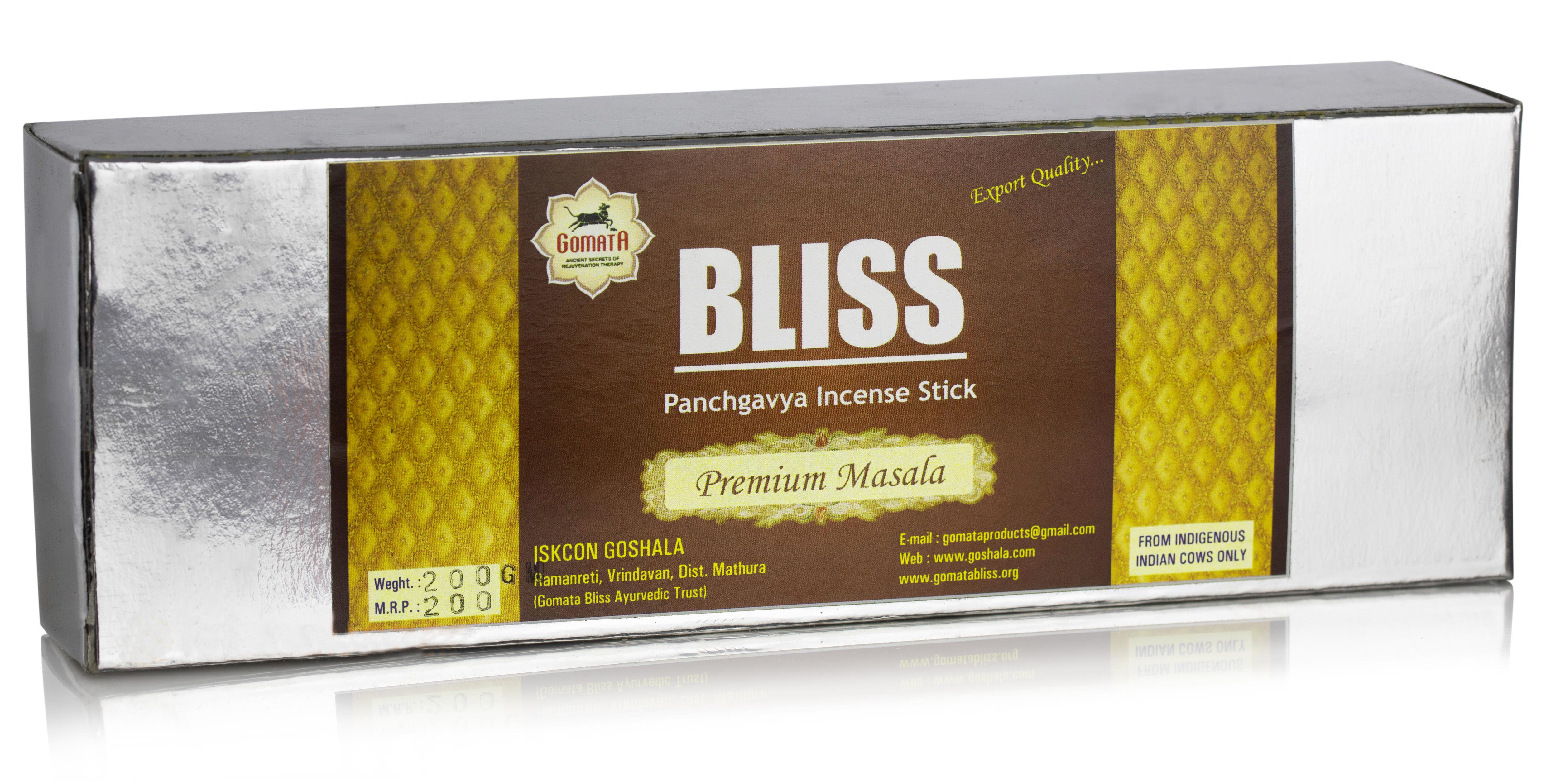 Благовония Блисс Панчгавья Премиум Масала, 200 г, производитель Гомата; Bliss Panchgavya Incence Stik Premium Masala, 200 g, Gomata Products — купить в интернет-магазине