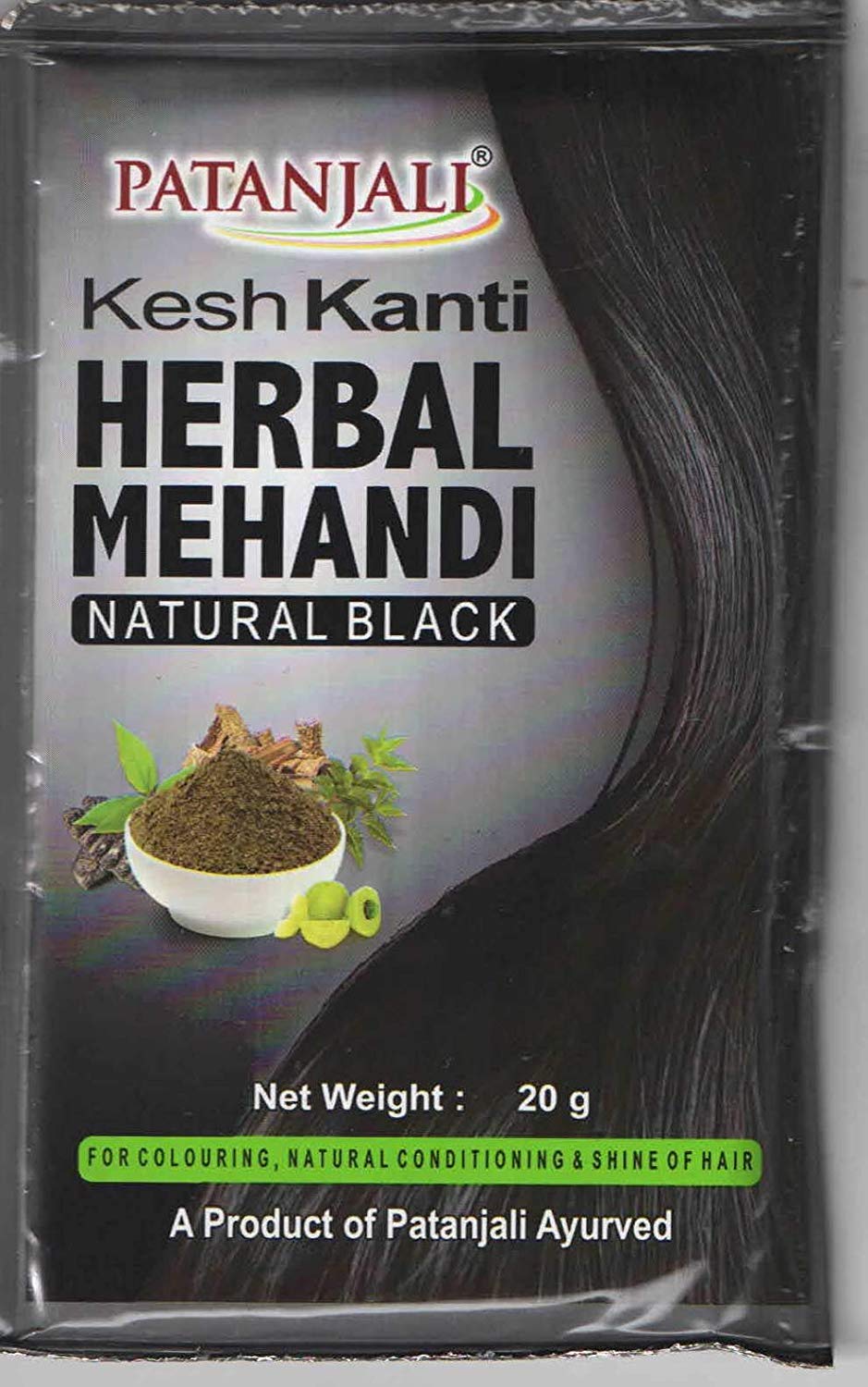 Черная краска для волос Кеш Канти, 20 г, производитель Патанджали; Kesh Kanti Herbal Mehandi Natural Black, 20 g, Patanjali — купить в интернет-магазине