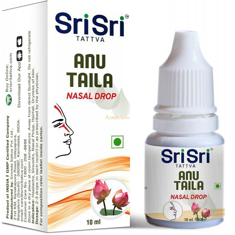 Капли для носа и ушей Ану Тайла, 10 мл, производитель Шри Шри Таттва; Any Taila nasal drop, 10 ml, Sri Sri Tattva — купить в интернет-магазине